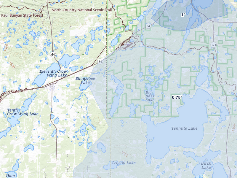 NEXRAD radar-signature map of the hail storm over Akeley, MN on Jul 6, 2026