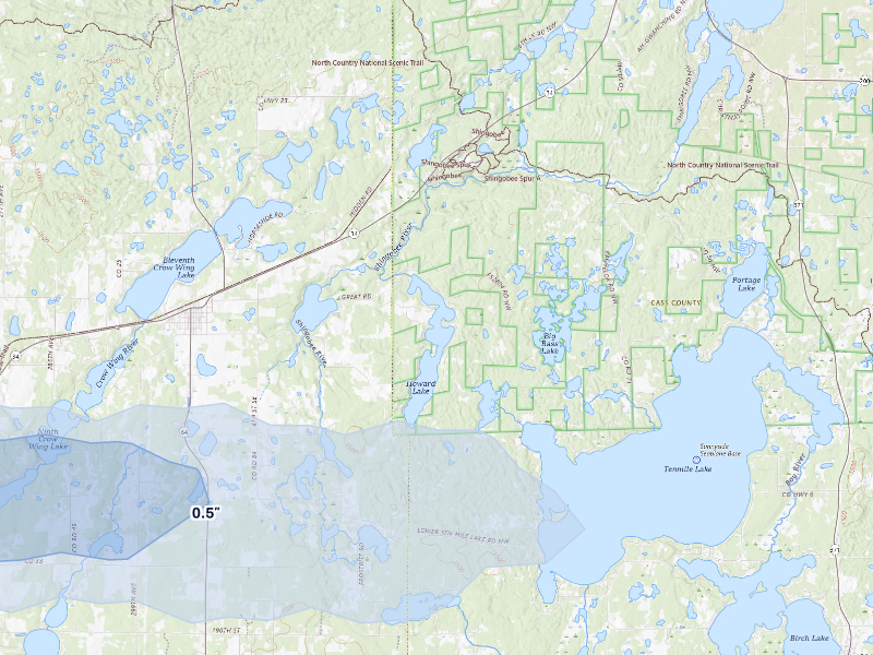 NEXRAD radar-signature map of the hail storm over Akeley, MN on Aug 17, 2026