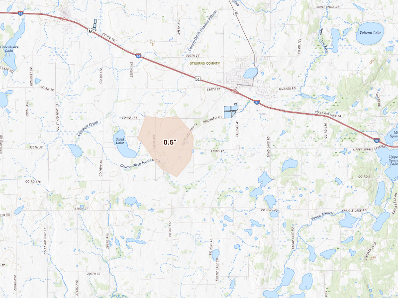 Radar-estimated hail-size map of the storm over Albany, MN on Sep 11, 2026