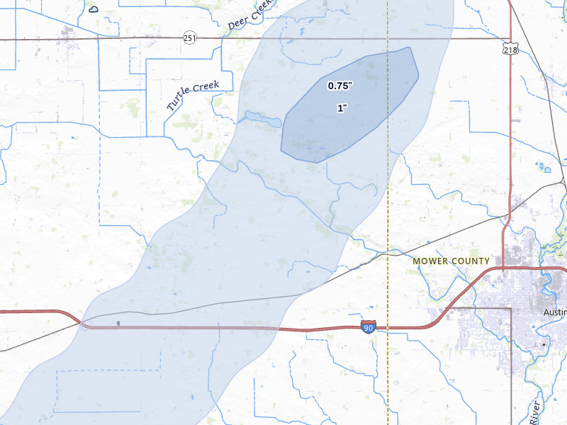 NEXRAD radar-signature map of the hail over Albert Lea, MN