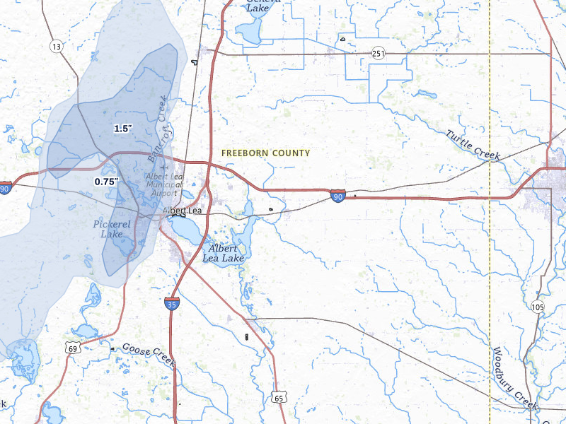 NEXRAD radar-signature map of the hail storm over Albert Lea, MN on May 17, 2026