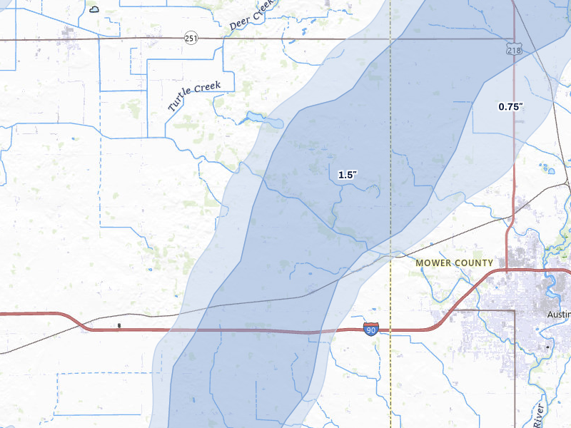 NEXRAD radar-signature map of the hail storm over Albert Lea, MN on Jun 30, 2026
