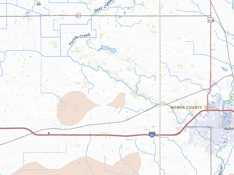 Radar-estimated hail-size map of the storm over Albert Lea, MN on Jul 1, 2026