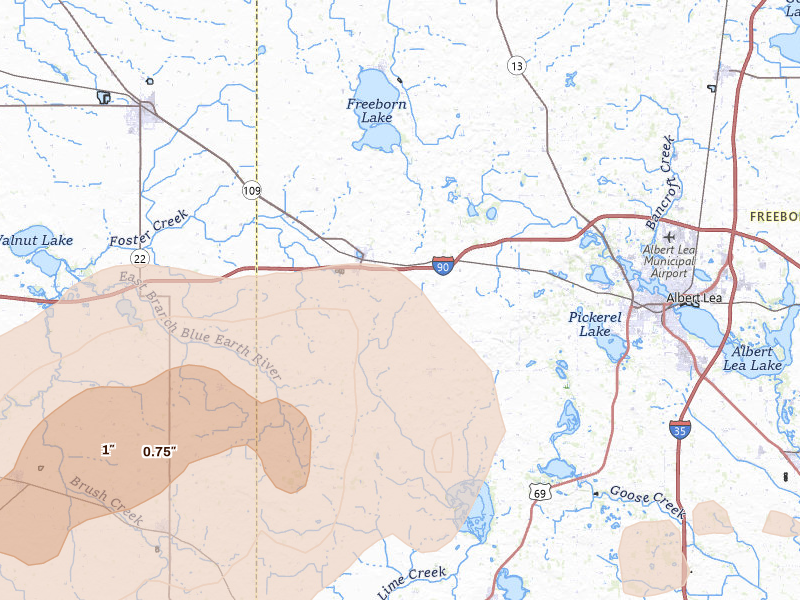 Radar-estimated hail-size map of the storm over Alden, MN