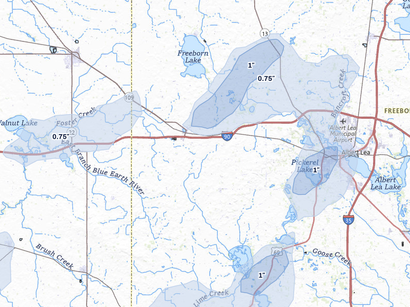 NEXRAD radar-signature map of the hail over Alden, MN