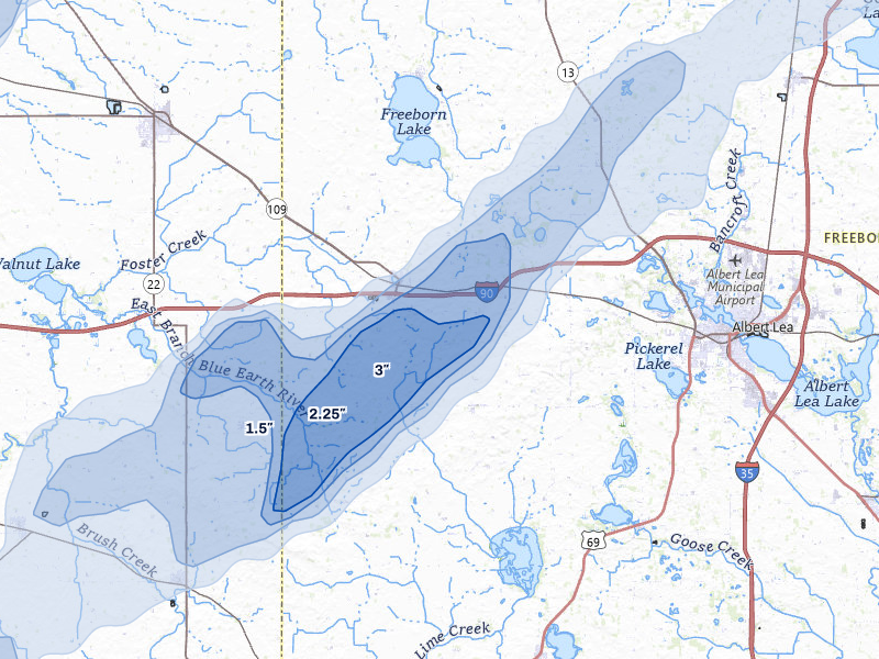 NEXRAD radar-signature map of the hail storm over Alden, MN on Jun 29, 2026