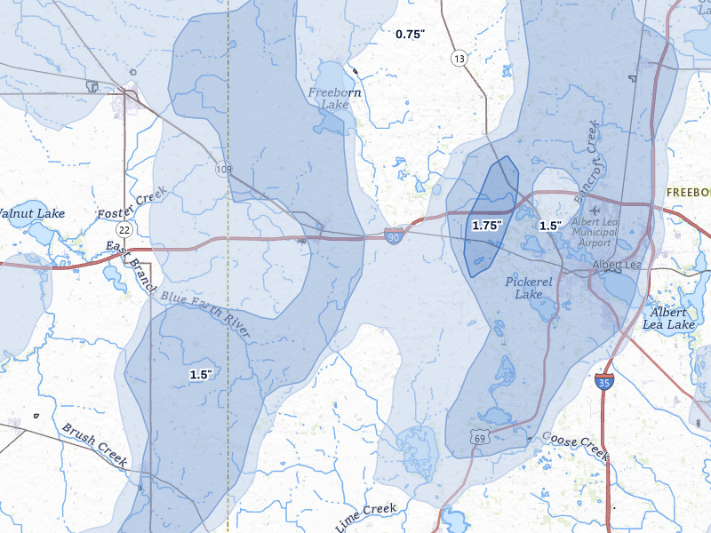 NEXRAD radar-signature map of the hail storm over Alden, MN on Jun 30, 2026