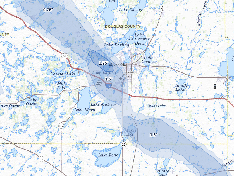 NEXRAD radar-signature map of the hail storm over Alexandria, MN on Jun 5, 2026