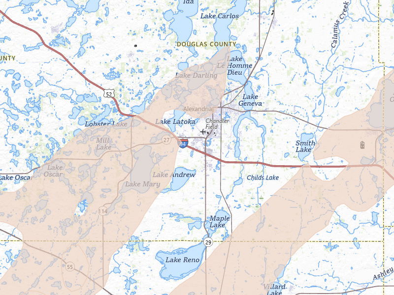 Radar-estimated hail-size map of the storm over Alexandria, MN on Jun 29, 2026