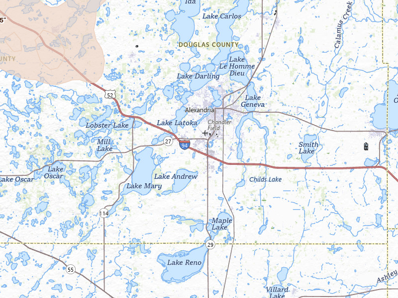 Radar-estimated hail-size map of the storm over Alexandria, MN on Jul 6, 2026