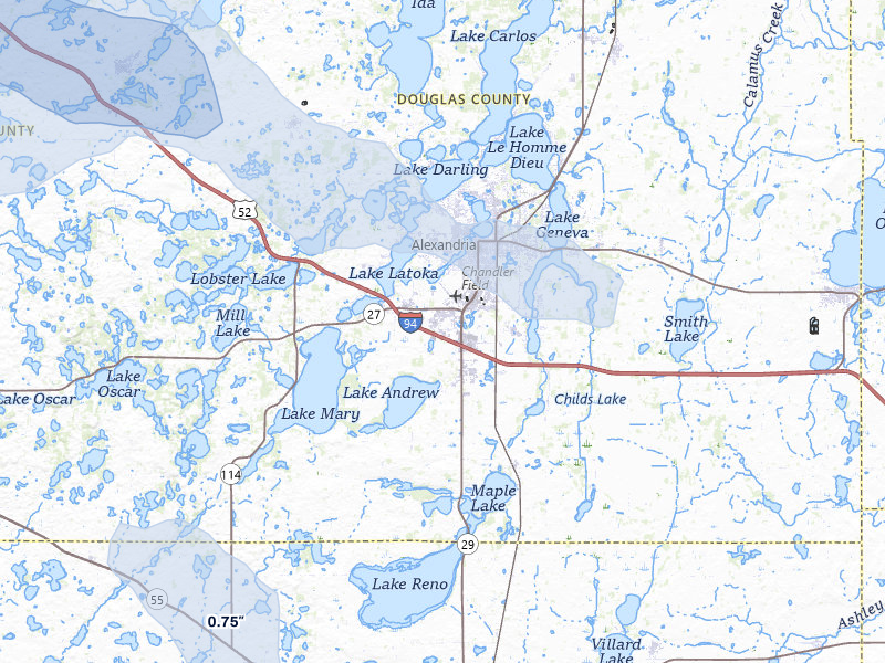 NEXRAD radar-signature map of the hail storm over Alexandria, MN on Jul 6, 2026
