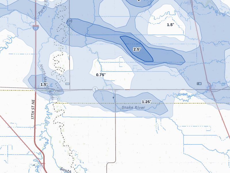 NEXRAD radar-signature map of the hail storm over Alvarado, MN on Jul 24, 2026