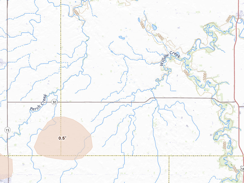 Radar-estimated hail-size map of the storm over Amboy, MN on Jun 27, 2026