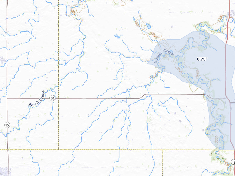 NEXRAD radar-signature map of the hail storm over Amboy, MN on Jun 28, 2026