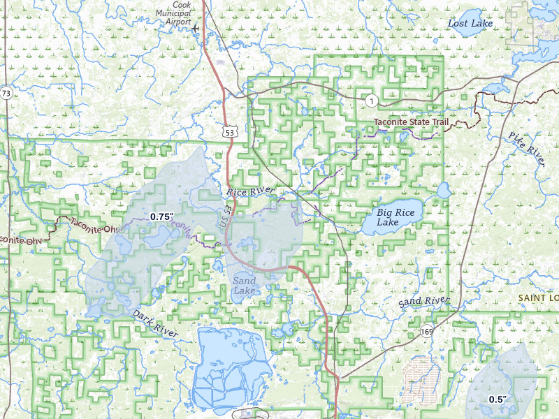 NEXRAD radar-signature map of the hail storm over Angora, MN on Jun 29, 2026