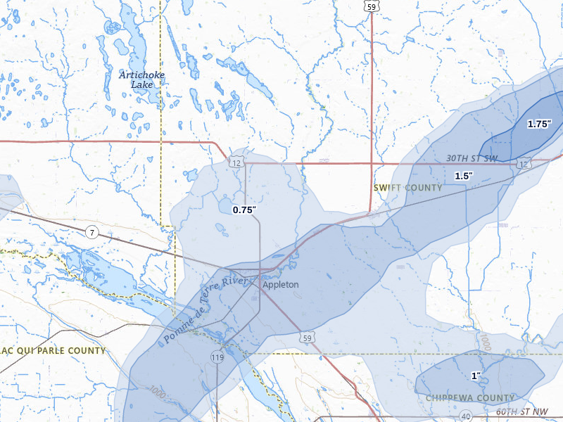 NEXRAD radar-signature map of the hail storm over Appleton, MN on Jun 4, 2026