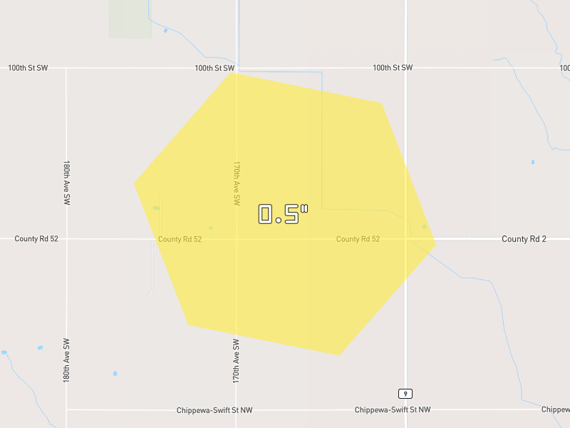 Hail map of Appleton, MN on Jun 5, 2026, hail up to 0.5"