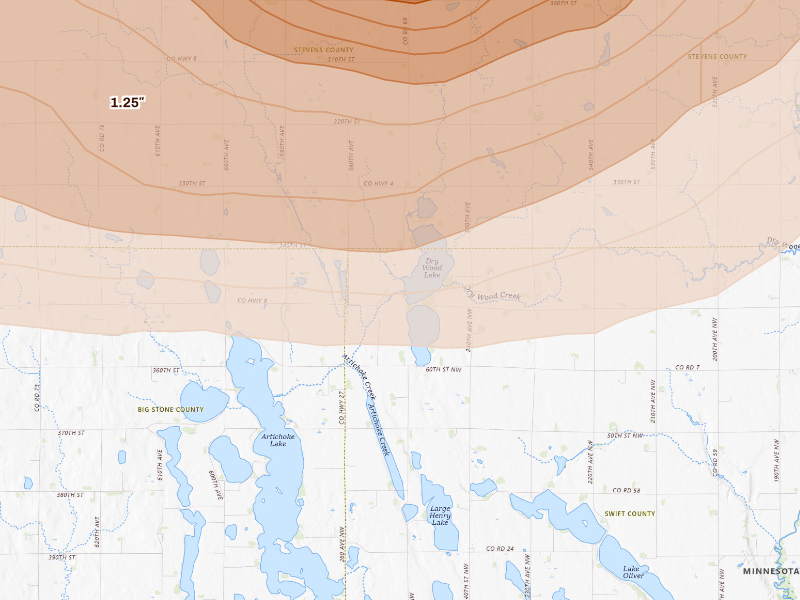 Radar-estimated hail-size map of the storm over Appleton, MN