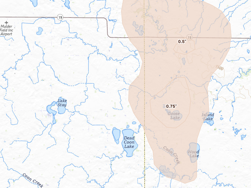 Radar-estimated hail-size map of the storm over Arco, MN on Jun 9, 2026