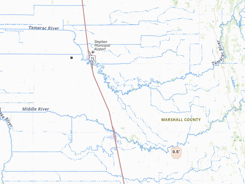 Radar-estimated hail-size map of the storm over Argyle, MN on Apr 12, 2026