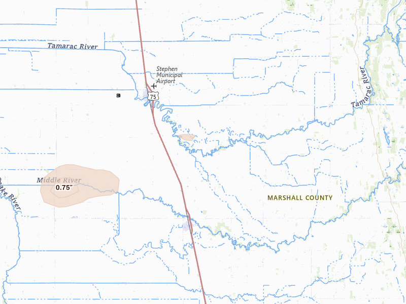 Radar-estimated hail-size map of the storm over Argyle, MN