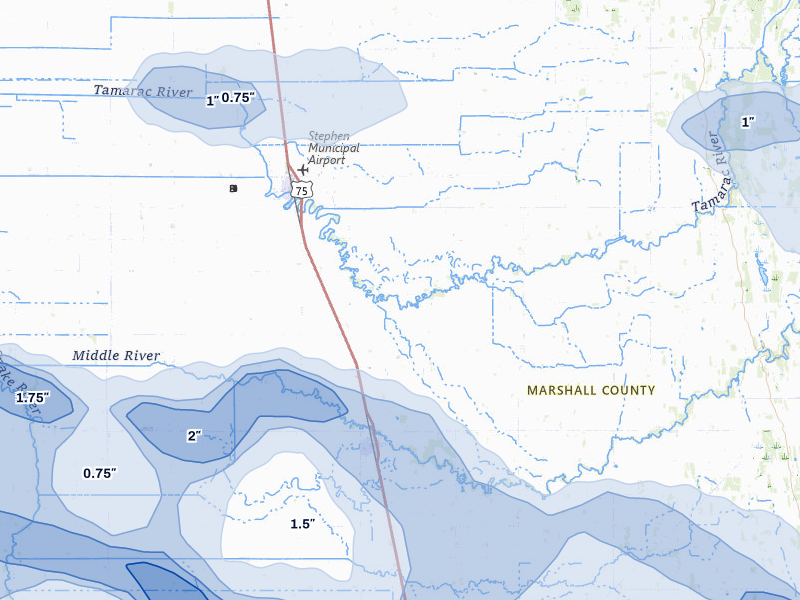 NEXRAD radar-signature map of the hail over Argyle, MN