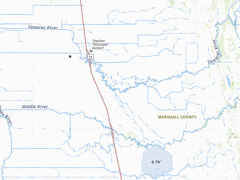 NEXRAD radar-signature map of the hail over Argyle, MN