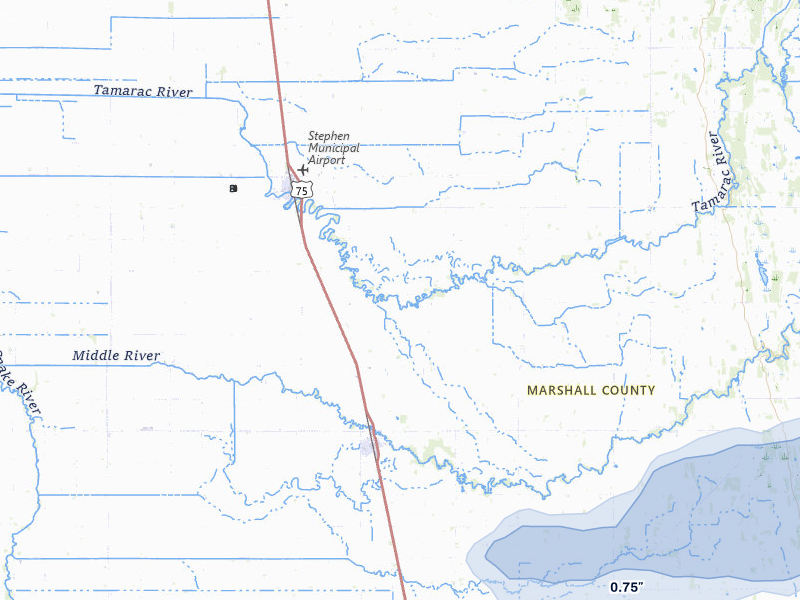 NEXRAD radar-signature map of the hail over Argyle, MN