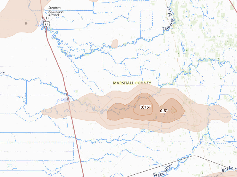 Radar-estimated hail-size map of the storm over Argyle, MN