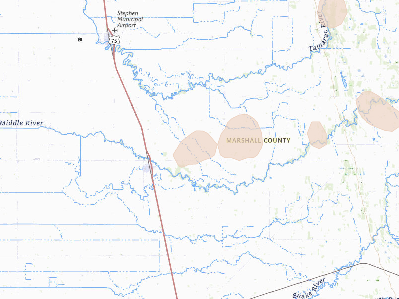 Radar-estimated hail-size map of the storm over Argyle, MN on Aug 24, 2026