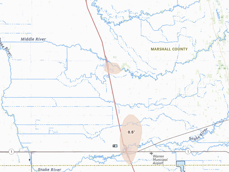 Radar-estimated hail-size map of the storm over Argyle, MN