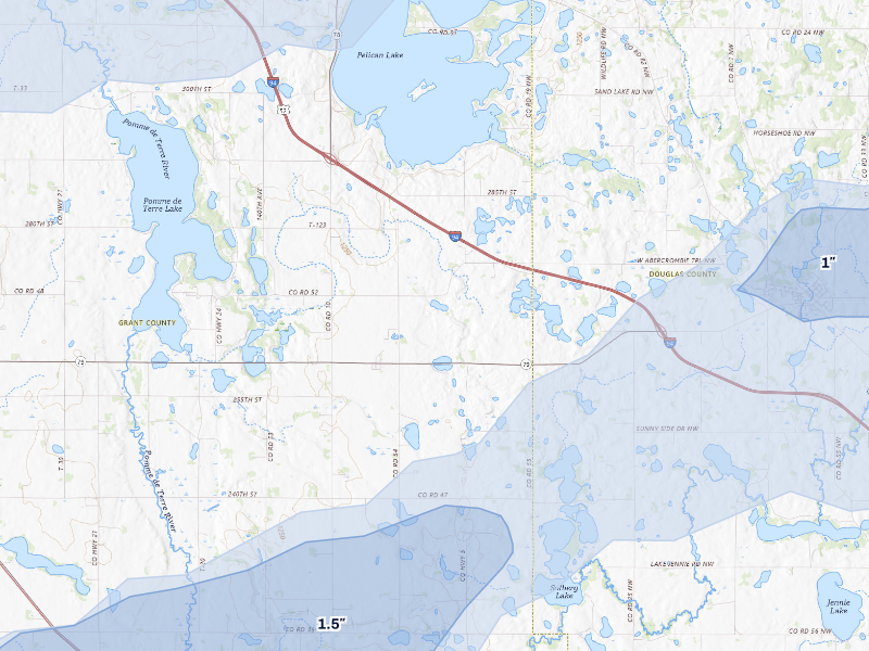 NEXRAD radar-signature map of the hail storm over Ashby, MN on Aug 3, 2026