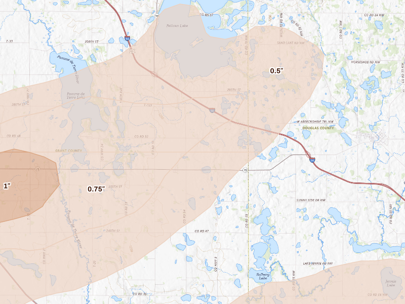 Radar-estimated hail-size map of the storm over Ashby, MN