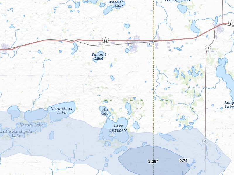 NEXRAD radar-signature map of the hail over Atwater, MN