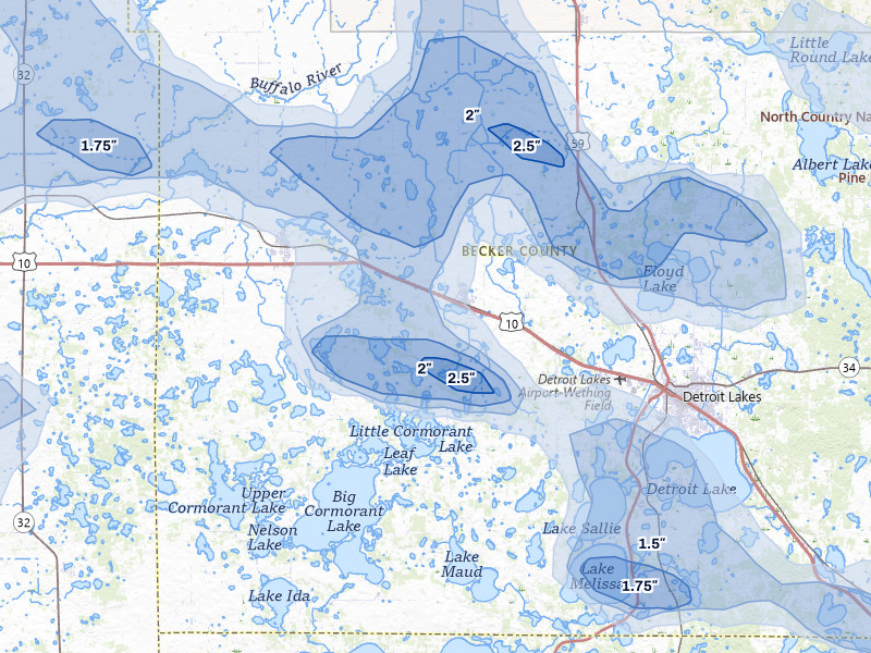 NEXRAD radar-signature map of the hail over Audubon, MN