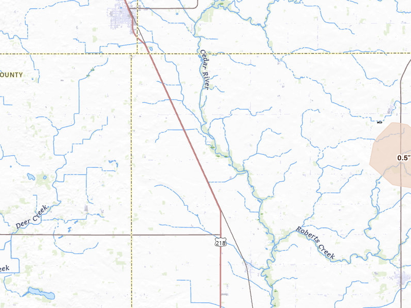 Radar-estimated hail-size map of the storm over Austin, MN on May 26, 2026