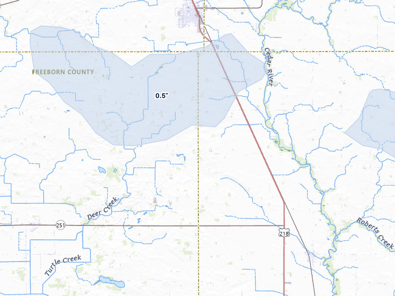 NEXRAD radar-signature map of the hail over Austin, MN
