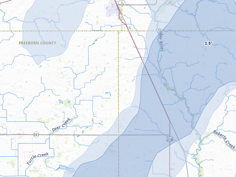NEXRAD radar-signature map of the hail storm over Austin, MN on Jun 30, 2026
