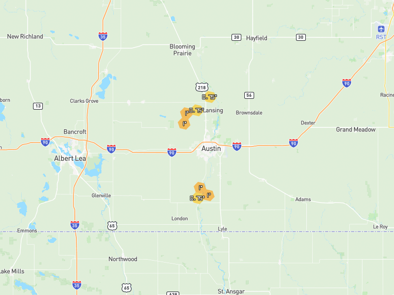Hail map of Austin, MN on Jul 1, 2026, hail up to 1"