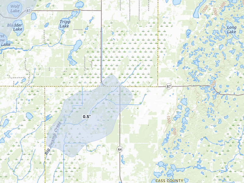 NEXRAD radar-signature map of the hail storm over Backus, MN on Jun 29, 2026