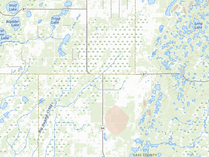 Radar-estimated hail-size map of the storm over Backus, MN on Jul 6, 2026