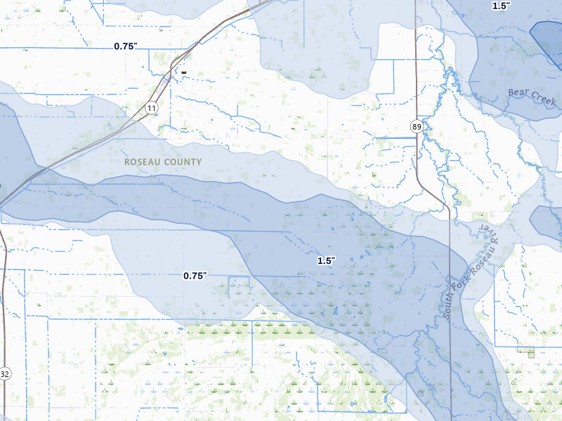 NEXRAD radar-signature map of the hail storm over Badger, MN on Jul 24, 2026