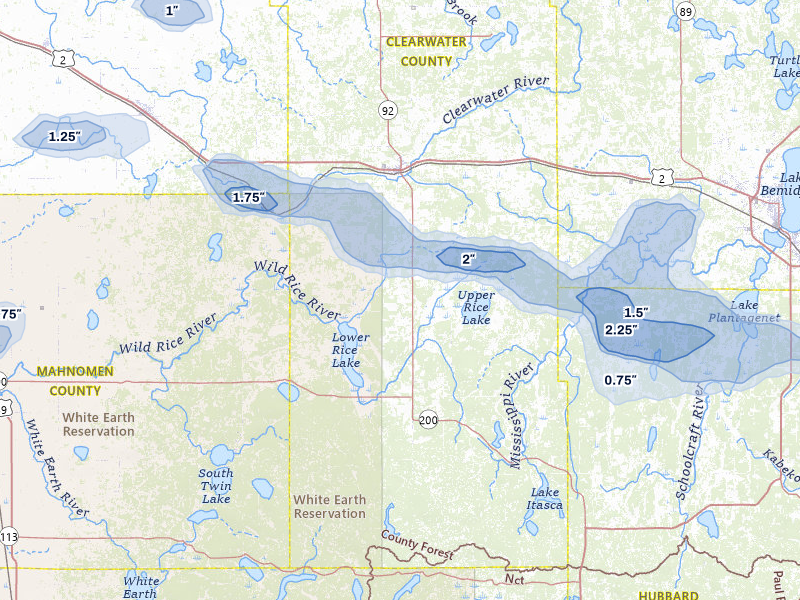 NEXRAD radar-signature map of the hail storm over Bagley, MN on Jul 3, 2026
