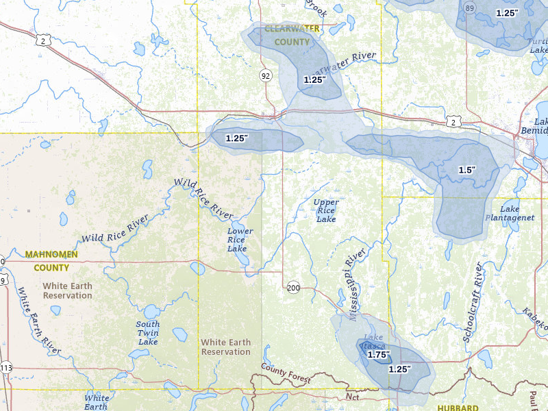 NEXRAD radar-signature map of the hail over Bagley, MN