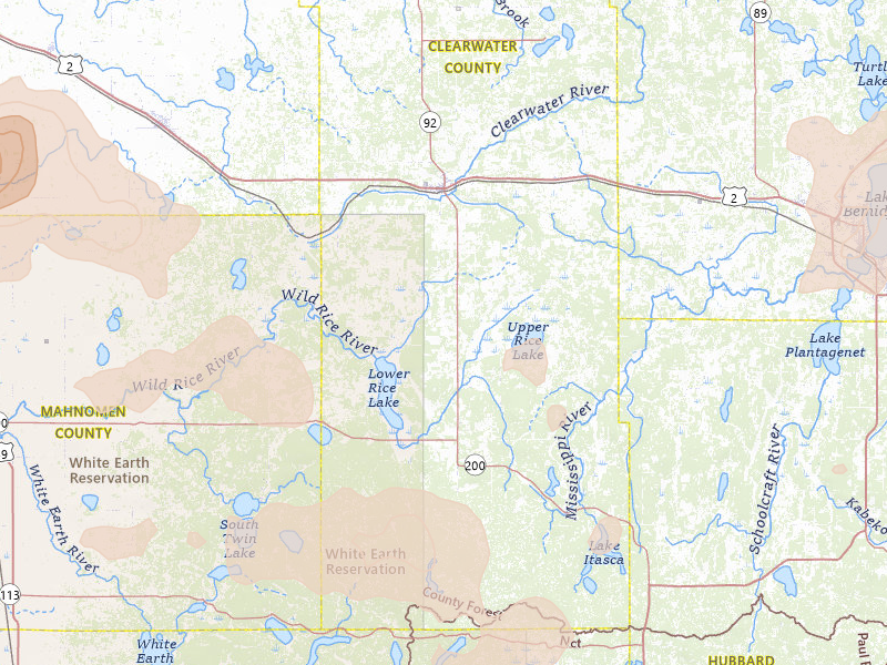 Radar-estimated hail-size map of the storm over Bagley, MN on Jul 6, 2026