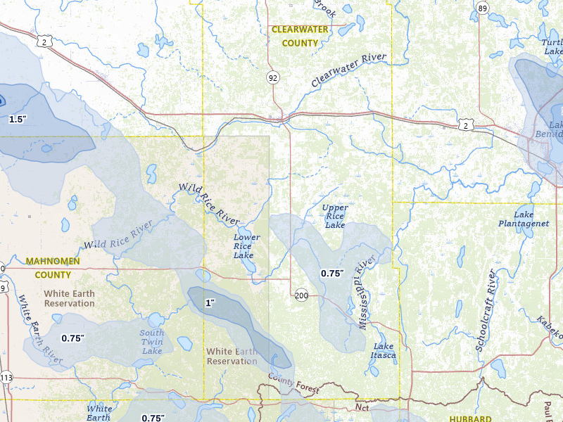 NEXRAD radar-signature map of the hail storm over Bagley, MN on Jul 6, 2026