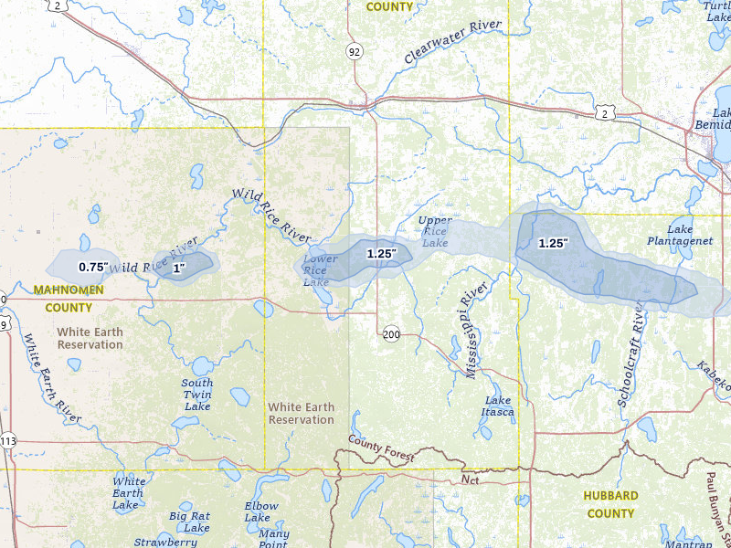 NEXRAD radar-signature map of the hail storm over Bagley, MN on Aug 17, 2026