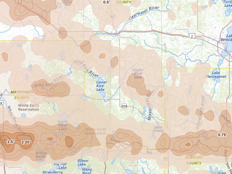Radar-estimated hail-size map of the storm over Bagley, MN