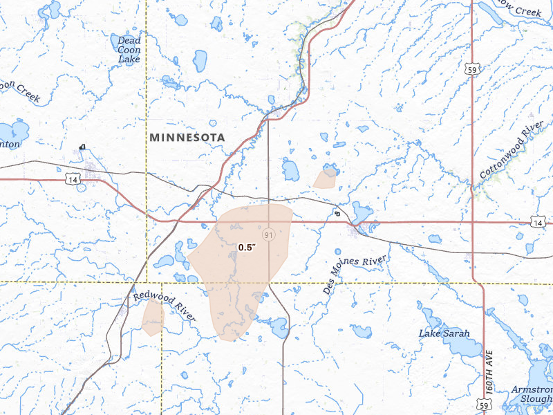 Radar-estimated hail-size map of the storm over Balaton, MN on May 17, 2026