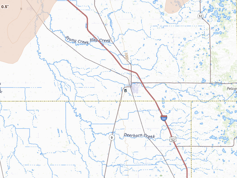 Radar-estimated hail-size map of the storm over Barnesville, MN on Jun 29, 2026
